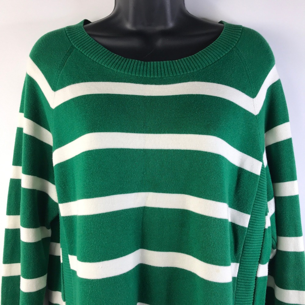 Talbots Green White Striped Side Button Cotton Blend Sweater Womens Large Preppy - Picture 16 of 16